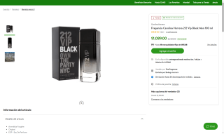 Carolina Herrera 212 Vip Black 100ml por $1,089 | Oferta Bodega Aurrera