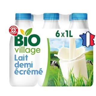 Bio Village Lait Demi-écrémé UHT 6 x 1 L pour 4,28€ chez E.Leclerc DRIVE