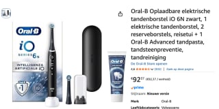 Oral-B iO 6N Zwart + extra iO Gentle Care opzetborstel voor €92,37 bij Amazon