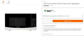 Horno Microondas Vissani 0.7 Pies por $999 | Oferta Home Depot
