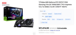 Tarjeta MSI RTX 5070 TI 16G Gaming Trio OC 16GB DDR7 en $16,479 | PCDigital (MP)