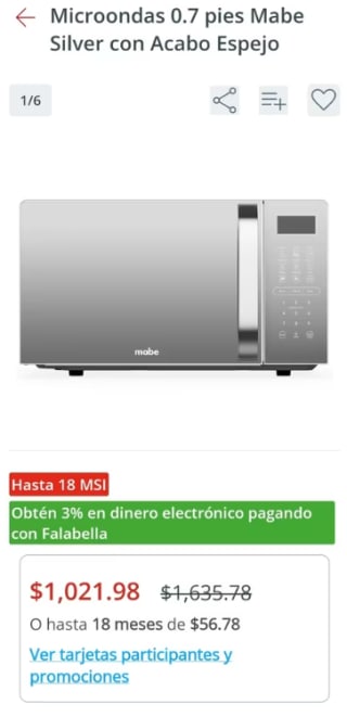 Microondas 0.7 pies Mabe Silver con Acabo Espejo por $1,022 | City Club