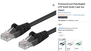 PremiumCord Patchkabel UTP RJ45-RJ45 Cat6 5m voor €1,82 bij Amazon