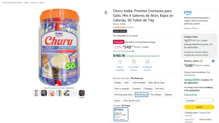 Churu Inaba premios cremosos para gato (50 tubos de 14g) por $548 en Amazon