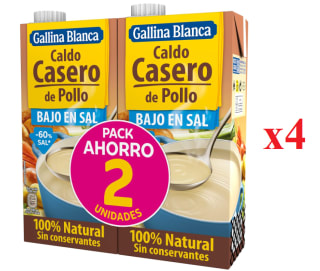 4x2 unidades de 1L Caldo casero bajo en sal de pollo 100% GALLINA BLANCA por 9.79€