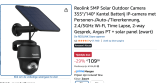 Reolink 5MP Solar Outdoor Camera voor €109,99 bij Amazon