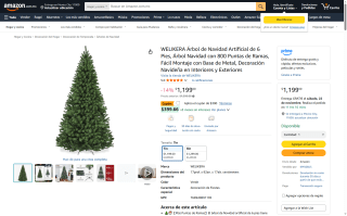 Árbol Navidad 6 Pies 800 puntas por $899 | Amazon