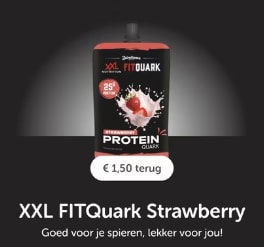 €1,50 cashback op XXL FITQuark Peach en Strawberry via Tikkie
