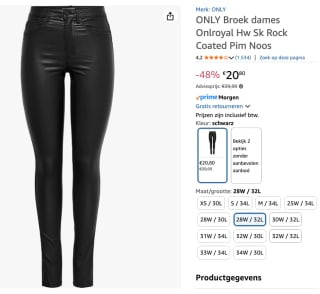ONLY Broek 'ONLRoyal' zwart voor €20,80 bij Amazon