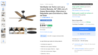 Ventilador de Techo con Luz por $817 | Oferta Mercado Libre