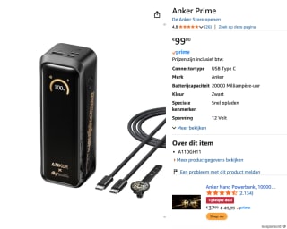 Anker Prime Power Bank (20K, 220W) voor €99 bij AMazon