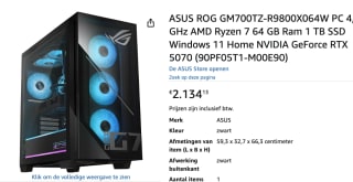 ASUS ROG GM700TZ-R9800X064W PC 4,7 GHz AMD Ryzen 7 64 GB Ram 1 TB voor €2.134,13