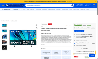 TV Sony Bravia 75" 4K 512GB por $10,990 | Oferta Walmart