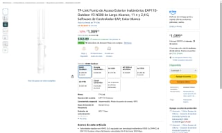 TP-Link EAP110-Outdoor V3 Blanco por $1,089 | Amazon
