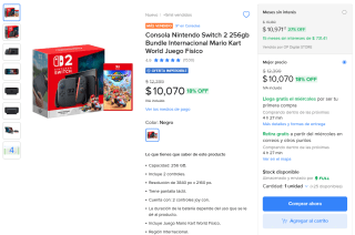 Nintendo Switch 2 256GB por $9,070 | Mercado Libre (Falabella)