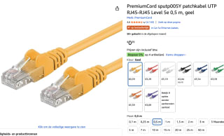 Premium patchkabel UTP 0,5m voor €0,39 bij Amazon