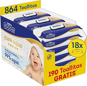 Dodot Toallitas Bebé Pure Aqua, 864 Toallitas (18 Packs x 48 uds) por 29.32€