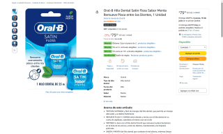 Hilo Dental Oral-B Satin Floss Menta por $50 | Oferta Amazon