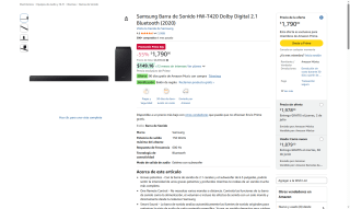 Barra de Sonido Samsung HW-T420 por $1,790 | Amazon (Prime)