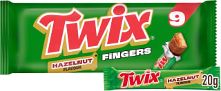 Twix Hazelnut Caramel Milk Chocolate Biscuit Snack Treat Bars, 9 Pack (£1.76 / £1.57