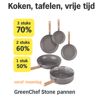 Tot 70% stapelkorting op GreenChef Stone pannen bij de AH