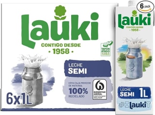 Lauki Leche Semidesnatada Bienestar Animal 6 x 1L por 2,97€ en Amazon