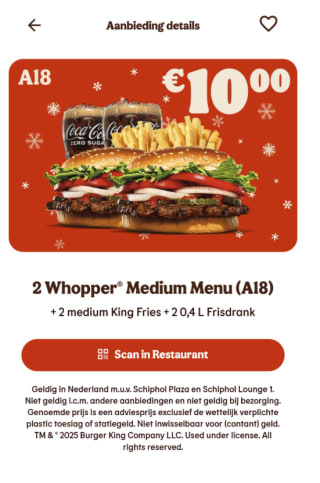 2 Whopper Medium Menu voor €10 bij Burger King