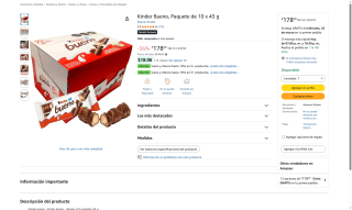 Kinder Bueno 10 Unidades 500g por $178 | Amazon