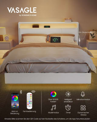 VASAGLE Tweepersoonsbedframe (Wolk wit, 140 x 200 cm) voor €148,99 bij Songmics