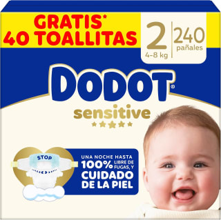 240 pañales Dodot Bebé Sensitive, Talla 2 + 40 Toallitas Aqua Pure por 52.64€