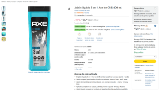 Jabón líquido 3 en 1 Axe Ice Chill 400ml por $37 en Amazon