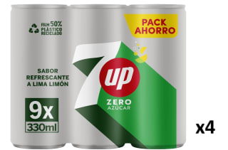 4 Packs de 9 Latas de 33cl de 7UP Zero de lima-limón sin azúcar por 11.36€