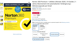 Norton 360 Premium + Utilities Ultimate 2026 (10 apparaten) voor €29,99 bij Amazon