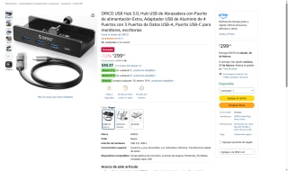 ORICO USB Hub 3.0 4 Puertos USB-C por $299 | Amazon