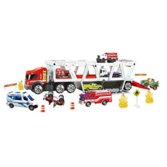 Camión de Bomberos 1:64 con 8 Accesorios, Rampa y Almacenaje 16 Coches por 7.99€