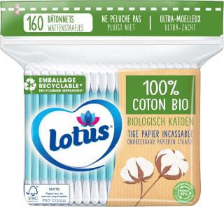 Lotus Coton-tiges 100% coton bio (Sachet 160) à 1,59€ chez Amazon