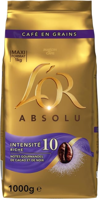 L'OR Absolu Intensité 10 Grains de café 1 Kg pour 19,15€
