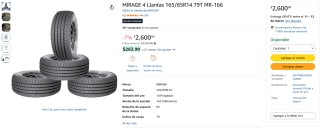 Llantas MIRAGE MR-166 165/65R14 4 Unidades por $2,600 | Amazon
