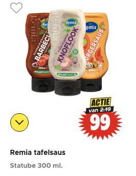 Alle Remia tafelsauzen voor €0,99 p.s bij Dirk