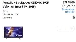 Smart TV Samsung 42" OLED 4K por $7,848 | Tienda Santander