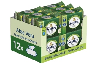 Papel higiénico húmedo Scottex Aloe Vera Caja 12 Packs 66 Servicios a 18,96€