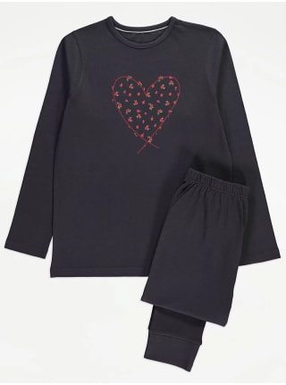 Girls Charcoal Floral Heart Pyjamas from £2.45 – Free Click & Collect