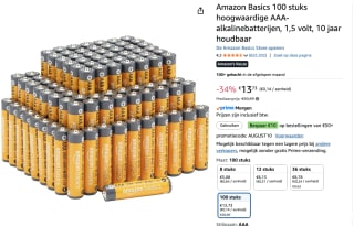 Amazon Basics AAA alkalinebatterijen (100 stuks) voor €13,73 bij Amazon