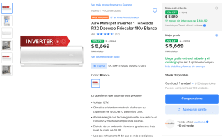 Aire Minisplit Inverter 1 Tonelada por $4,392 | Mercado Libre