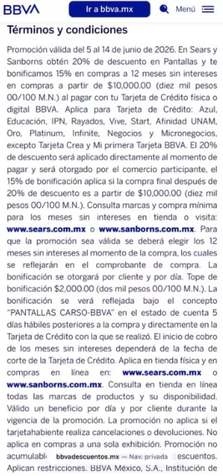 Bonificación en Sears y Sanborns con TV | BBVA