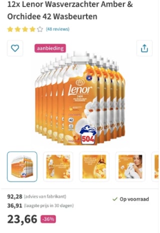 Lenor wasverzachter Amber & Orchidee 42 wasbeurten voor €23,66 bij Plein