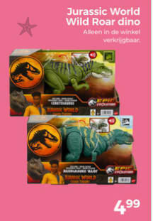 Diverse Jurassic World Roar Dino's voor €7,49 bij Trekpleister