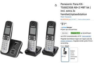 Panasonic KX-TG6823GB zwart voor €31,63 bij Amazon