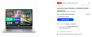 Acer Aspire 3 A325-42 Ryzen7 16GB 512GB SSD por $9,182 | Walmart (12 MSI)