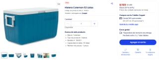 Hielera Coleman 63 latas por $789 en Coppel